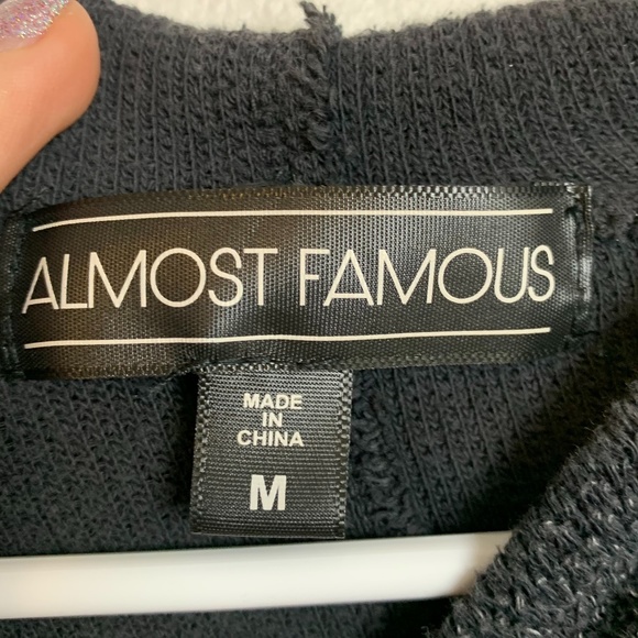 Almost Famous Dark Gray Distressed Waffle Knit Hoodie - Picture 3 of 6